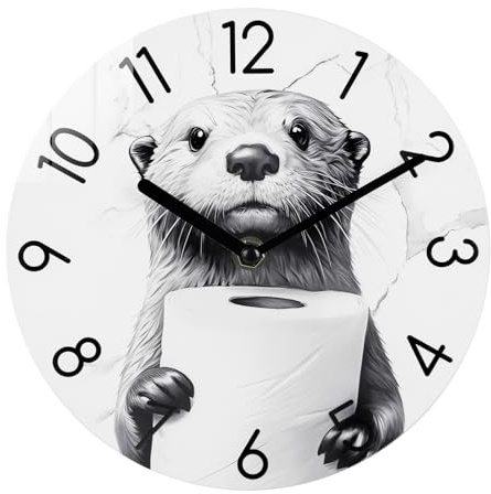 Crosstime Bathroom Wall Clock Modern Style Waterproof Glass Clock for Bathroom, Shower Wall Decor - 8 Inch,Toilet Paper in Little Funny Otter's Hand Animal Theme