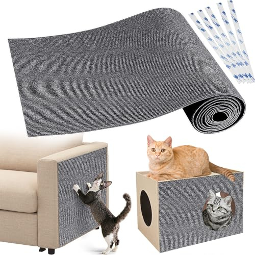 Gimars 40×200cm Thickened Self-Adhesive Cat Scratching Mat with Extra Adhesive Strips, DIY Cuttable Climbing Wall Scratch Pad, Furniture Protector for Sofa, Wall, Floor & Carpet, Grey