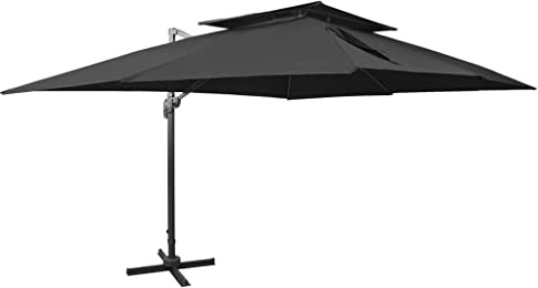 Nqyjm Ampelschirm mit Doppeldach Schwarz 400 x 300 cm für Balkon Garten Terrasse