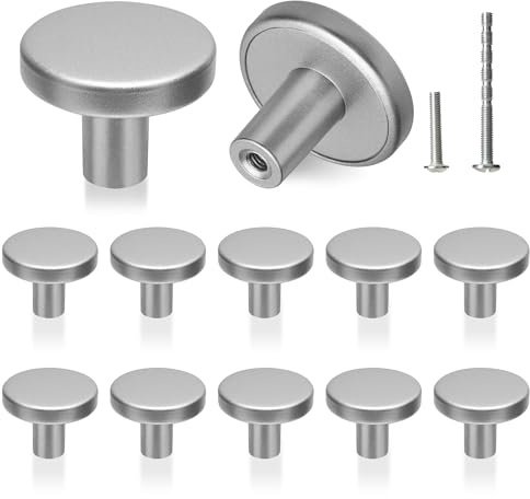 YSDMY 12 Pcs Cupboard Knobs,Door Knobs for Cupboards Cupboard Handles 30mm Round Kitchen Door Knobs with Two Size Screws, Antique Knobs Pull Handle for Cupboard Wardrobe Furniture Hardware(Silver)