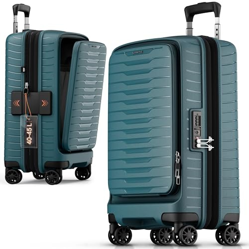 Stratic NOVIUM Hartschalenkoffer – Trolley mit 4 Rollen, TSA-Zahlenschloss, erweiterbar, aus Polypropylen, Innenfutter aus recyceltem PET, mit Fronttasche,Größe S, Petrol