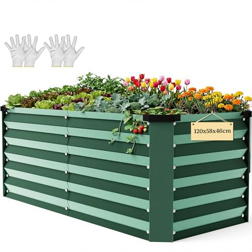 DWVO Raised Garden Bed,Outdoor Plant Galvanised steel sheet 120x58x46cm | With Safety Rubber for Garden Growing Vegetables Flowers Fruits Green
