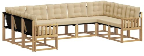 vidaXL Outdoor-Sofagarnitur mit Kissen 9 pcs Weiß und Beige, Garten, modernes Outdoor-Sofa-Set, wetterfestes Ensemble, Bequeme Terrassenlounge, vielseitige Sitzgruppe