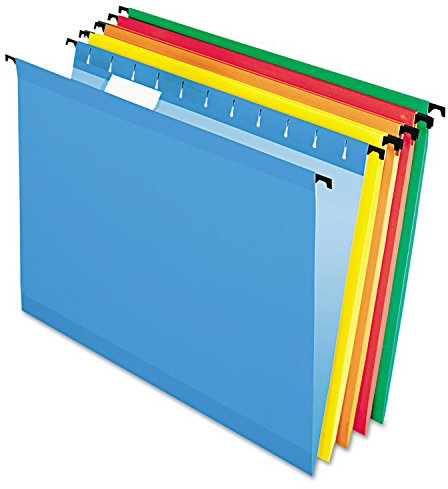 Pendaflex SureHook Reinforced Hanging Folders, Letter Size, Assorted Colors, 1/5 Cut, 20/BX (6152 1/5 Asst)