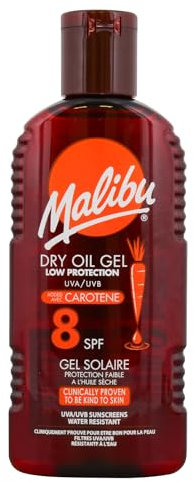 Malibu Sun LSF 8 Nicht fettendes Trockenölgel mit Carotin zum Bräunen, geringer Schutz, wasserabweisend, 200 ml