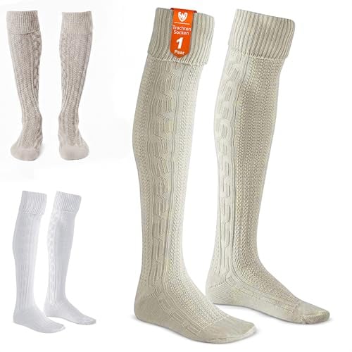 German Wear EXTRA Lange Trachtensocken Strümpfe Trachtenlederhose Socken aus Wolle Natur/Creme 75cm