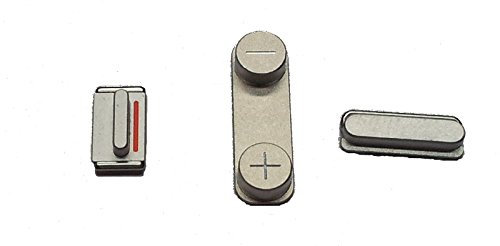 Sintech Button Set Silber kompatibel für weisses iPhone 5 / 5S / SE (Lautstärke, Stummschaltung, Powerknopf)