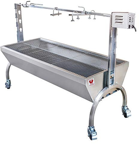 Beeketal 'BSG150' Profi Spanferkelgrill mit Grillmotor und höhenverstellbarem Drehspieß, mobiler Profi Spießgrill aus stabiler Edelstahl Konstruktion mit 4 bremsbaren 360° Grad Rollen