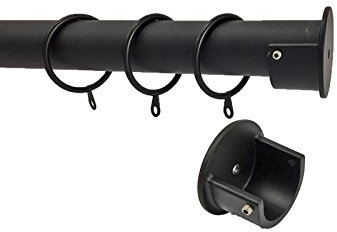 Your Home Online 28mm Complete Metal Recess Rings Curtain Pole Wall Brackets Chrome Brass Black (2.2m, Matt Black)