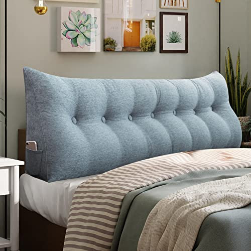 VERCART Rückenkissen Bett Rückenlehne Keilkissen Kopfteil Gepolstert Lesekissen Wandkissen Lendenkissen für Couch, Groß Sofakissen Kopfkissen, Stützkissen, Nackenkissen Leinen Bezug Grau 200cm