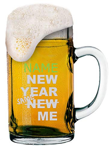 Maß Bierkrug 1 Liter mit Gravur von Logo + Namen Ihrer Wahl | individuell-gestalteter Maßkrug von Meinglas (New Year Same Me)