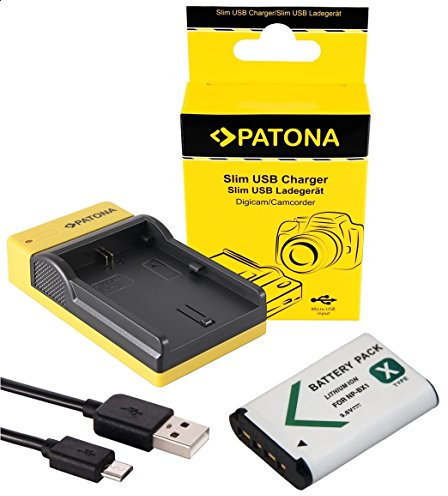 Slim Ladegerät + Akku für die Sony DSC-WX350 - Akku kompatibel mit Sony NP-BX1 mit jedem microUSB Kabel zu verwenden