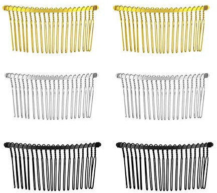 Dusenly 6 x Haarkämme 20 Zähne Metall Haarkämme 3 Farben Phantasie DIY Metalldraht Haarspangen Kamm Braut Brautschleier Kamm