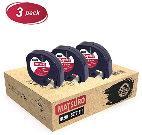 Matsuro Original | Kompatibel Kunststoff-Etiketten Schriftband Ersatz für DYMO LetraTag 91201 91221 S0721660 S0721610 Schwarz auf Weiß (12 mm x 4 m | 3-er PACK)