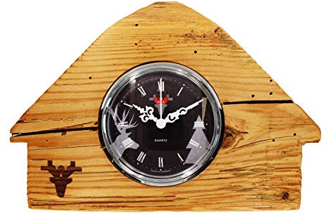SELVA Altholz-Uhr – Schwarzwaldhäusle – UTS-Quarz – Zifferblatt Schwarz/Weiß – Inkl. Batterie – Maße: 110 x 160 x 110 mm – Gewicht: ca. 800 g (Schwarz)
