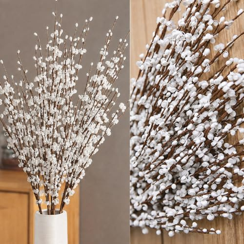 Wootkey 5 Pcs 30 Long Jasmine Artificial Flowers Faux Berries Fake Flower for Christmas New Year DIY Floral Art Plant Home Office Party Decoration (White)