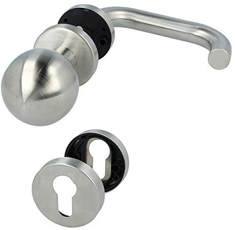 Echt Edelstahl Türdrücker Modell Real Rosettengarnitur Türbeschlag Türklinke Korridor DIN li/re - Kugelknopf