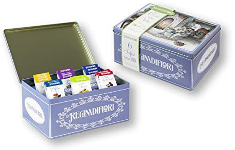 Regina di Fiori - Confezione Regalo con Tè, Infusi e Tisane. 6 Gusti Assortiti, 30 Filtri, in Latta Decorata