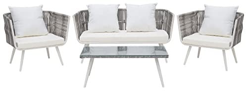 Modernes Gartenmöbel Set Rattan cremeweiß Ragusa