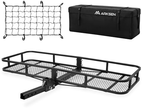 ARKSEN Cestino portabagagli da 60 x 61-3/4 con gancio di traino, con borsa da carico e rete in nylon Combo da 5,1 cm, ricevitore da campeggio, camper, SUV