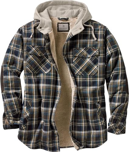 Legendary Whitetails Herren-Kapuzenhemdjacke, kariert, Flanell, mit Berberfutter und Polyfill-Isolierung