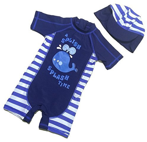 Tyidalin Jungen Badeanzug Einteiler Baby Schwimmanzug UV-Schutz Kinder Badebekleidung Bademode mit Sonnenhut, Blau, 110-116 (Etikette 6)