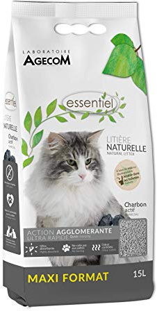 Essentiel Natural Klumpendes Katzenstreu, spülbar, biologisch abbaubar, auf pflanzlicher Basis, Aktivkohle, 15 l Beutel