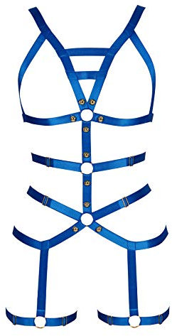 PETM•HS Damen Punk Strap Hollow Out Body Brustgeschirr Dessous Strumpfband Gürtel Set Goth Halloween Rave Wear, Königsblau B, One size