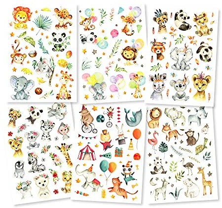 Pandawal® Tattoo für Kinder Tiere Tattoos 6er Set Mädchen | Jungen perfekt für Kindergeburtstag Party Mitgebsel Hautfreundliche Temporäre Kindertattoos