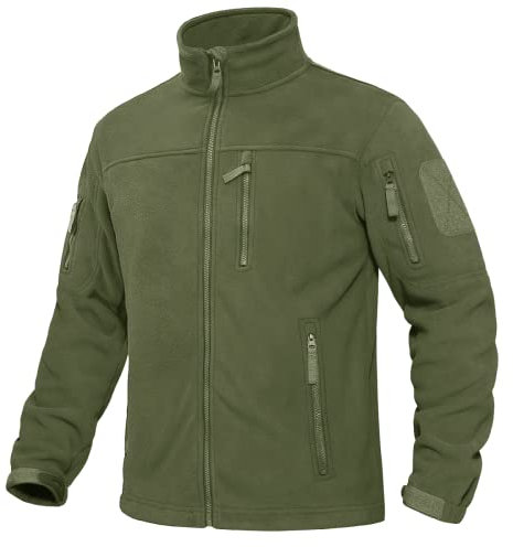 KEFITEVD Giacche in pile da uomo, invernali, antivento, con cerniera, calda giacca tattica, capispalla militare con 6 tasche, Verde militare, S
