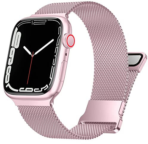 Fengyiyuda Compatibile con Apple Watch Cinturino 38mm 40mm 41mm, Cinturini in Acciaio Inossidabile Maglia Metallo Milanese per iWatch Series 9/8/7/SE/6/5/4/3/2/1,Rosa