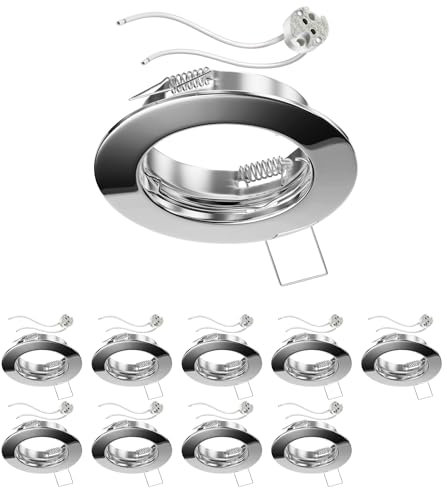 ledscom.de 10 Stück Decken-Einbaurahmen FERE, rund, chrom glänzend (LED/Halogen/MR16/50mm) inkl. GU5.3 Fassung