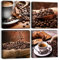 Artscope 4 Pièces Impression sur Toile - Impression sur Toile Décoration Murale pour Chambre Peintures à l'huile pour Maison Bain Salon Chambre Restaurant (30x30cm, Grains de Café et Café)