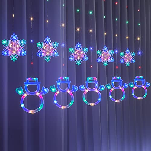 BLOOMWIN Christmas Window Lights 3 x 0.75M Snowflake & Snowman Curtain Fairy Lights USB Powered with Remote 8 Flashing Modes 160LEDs Xmas Party Wedding Home Bedroom Wall Garden Ornament Decoration