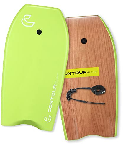 CONTOUR SURF Bodyboards für den Strand, leicht, langlebig, Bodyboard mit EPS-Kern, Doppelkanal, doppeltes Drehgelenk, gewickelte Handgelenk-Leine, ideal 94 cm Bodyboards für Sommerresorts und