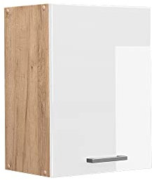 Vicco Hängeschrank R-Line, hängender Küchenschrank, Weiß Hochglanz/Goldkraft Eiche, 45 cm