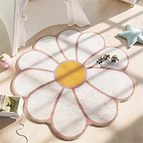 Morbuy Tapis Rond pour Chambre d'enfant, Doux Moelleux Tapis en Forme de Fleur Mignonne Shaggy Antidérapant Tapis de Décoration Nordique pour Chambre à Coucher, Salon (100cm,Rose)