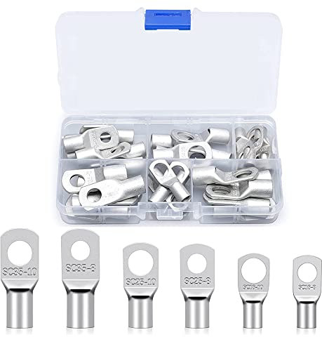 30 Capicorda Elettrici in Rame Stagnato Capicorda Elettrici Occhiello 16mm² 25mm² 35mm² Set Terminale SC Capicorda Terminali a Crimpare ad Anello Bullone Foro Terminali per Batteria, Auto, Moto,M8 M10