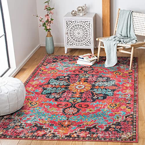 Wonnitar Bohemian Collection Teppich – Waschbarer Boho-Teppich für Schlafzimmer, Hot Pink, Badezimmer-Überwurfmatte, rutschfest, Vintage-Medaillon, fusselfrei, weich, Kinderzimmer, Wohnzimmer