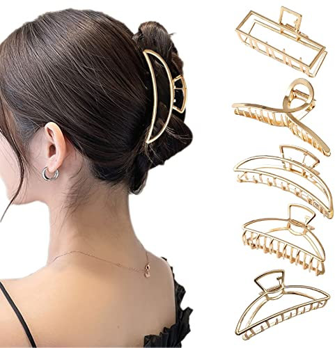 5 Stück Haarklammern, Haarklammer Groß Dickes Haar, Rutschfeste Haarklammer Metall, Gold Haarspange für Damen, Haarklammern für Dünnes Haar, Hair Clip Haarkralle (Metal B)