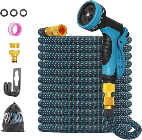 Estefanlo Garden Hose, Expandable Garden Hose Pipe with 10 Modes Water Spray Gun Expandable Hose Pipe Spray Gun for Garden, 7.5m