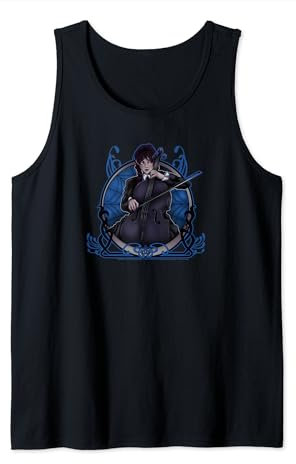 Wednesday Playing The Cello Distressed Cartoon Portrait Tank Top