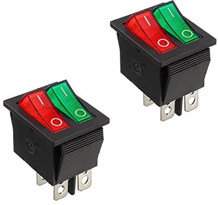 HUAREW 2Pcs Interrupteur à bascule double pour bateau, ON/Off SPST 4 broches 4 positions Interrupteur à bascule rouge/vert AC 250V/16A 125V/20A KCD2-101