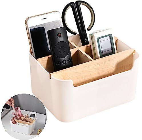 Holz Desktop Organizer, 5 fächer Holz Desktop Stift, Tisch Organizer, Schreibtisch Fernbedienungshalter mit Abnehmbar Fächer, Schreibtisch Organizer, Aufbewahrungsbox für Büro, Schule und Haushalt