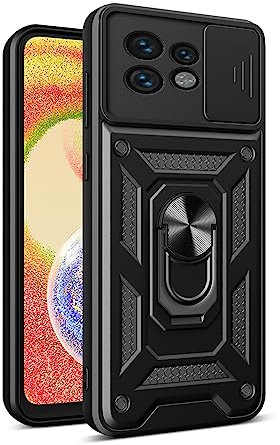 DESSEN Cover per Motorola Edge 40 Pro con Anello Magnetico, Custodia Antiurto Morbida in Silicone e Obiettivo Case, Guscio Supporto Bumper. Nero