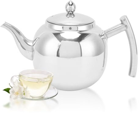 Teiera in Acciaio Inossidabile con Infusore Rimovibile, Bollitore per Acqua per Fornello a Induzione per Tè e Caffè Sfusi(1050ML)