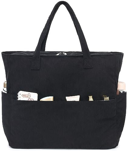 LEDAOU Große Strandtasche mit reißverschluss Damen Wasserdicht Umhängetasche Tragetasche shopper sanddicht mit Reißverschluss Pool Fitness Reisetasche familie(Cord Schwarz)