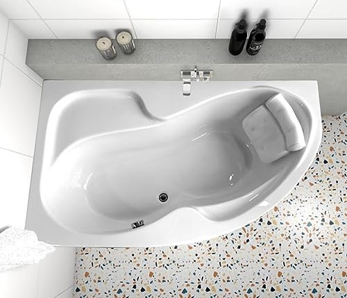 ECOLAM® Eckbadewanne WELA 170x100 cm LINKS | Badewanne Acrylwanne Sanitäracryl + Schürze + Kopfkissen Sole + Ablaufgarnitur Ab- und Überlauf Automatik Füße| rutschfest pflegeleicht
