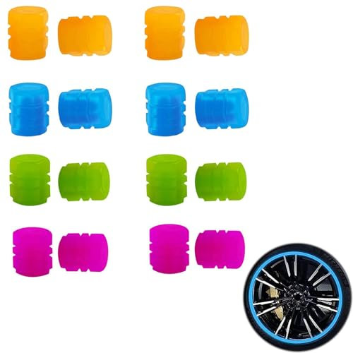 16 StüCk Leuchtende Ventilkappen Auto,Reifenventilkappen,Ventilkappen Auto Leuchtend,Fahrradreifen Ventilkappen,Allgemeine Fluoreszierende Automotive Reifen Ventilkappe (Gelb, GrüN, Blau, Rosa)