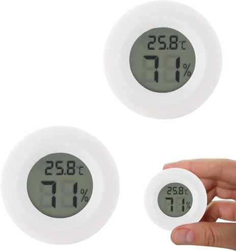 2 Stück Mini LCD Digital Thermometer, Temperatur Luftfeuchtigkeit Tester, Kühlschrankthermometer, Digitale Gefrierschrank Thermometer, für Lnnen/Außen/Home/Restaurants/Bars/Cafés, Weiß